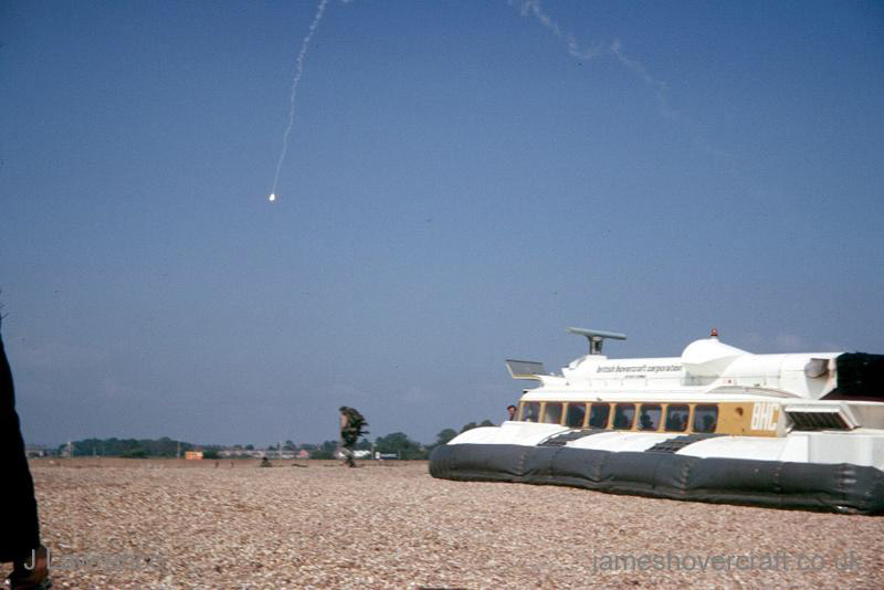 The SRN6 with the Inter-Service Hovercraft Trials Unit, IHTU - Troops responding to flares (submitted by Pat Lawrence).